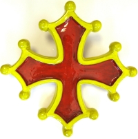 Croix Occitane diamètre 48 semi évidée émaillé rouge et jaune